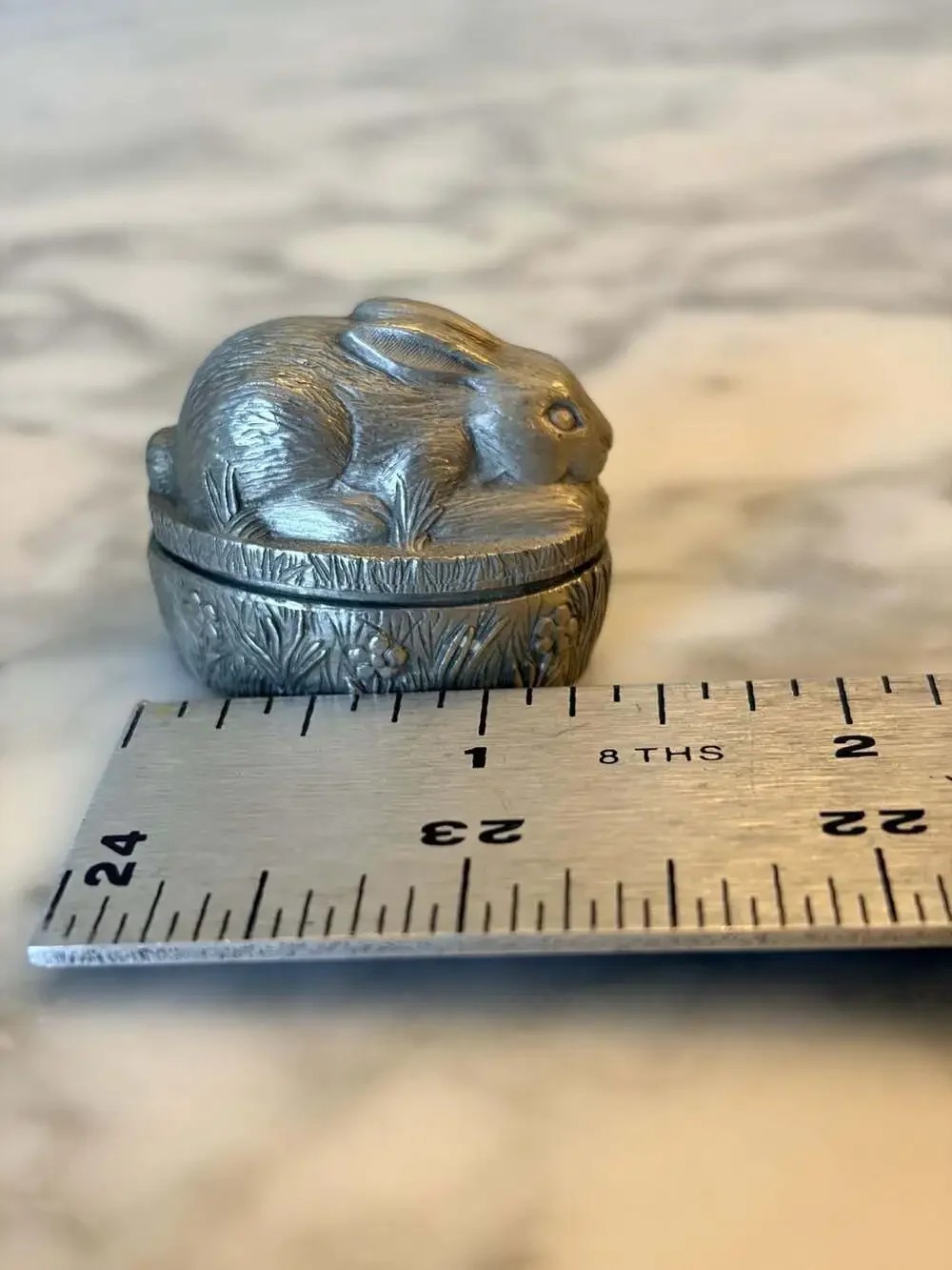 Vintage Genuine Pewter Rabbit Tiny Trinket Box
